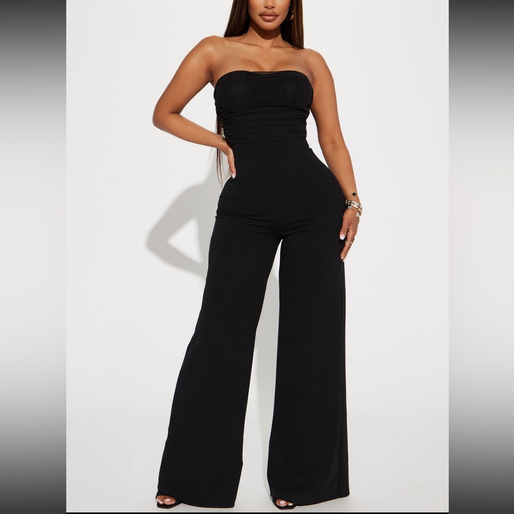 Fashion Nova black strapless jumpsuit